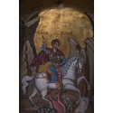 Χειροποίητη εικόνα  Άγιος Γεώργιος φιλοτεχνημένη μέσα σε παλιά ξύλινη σκάφη ζυμώματος 68 x 19 χ 15εκ.- IC059COD99