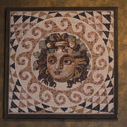 BACCHUS Handmade Copy of Greek- Roman mosaic with natural materials, stones, marbles and pebbles 55 x 55 x4 cm - MO061M010 