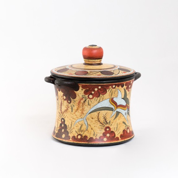 Minoan pottery ceramic box Decorated with dolphins - MYC065COD373/B Minoan pottery ceramic box Decorated with dolphins - MYC065COD373/B